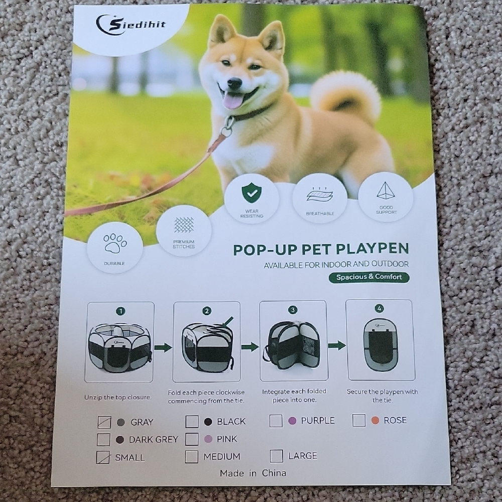 Siedihit Pop-Up Pet Playpen